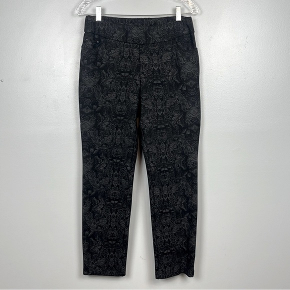 Soft Surroundings black damask print ponte knit stretchy pullon pants, medium. - Picture 1 of 9